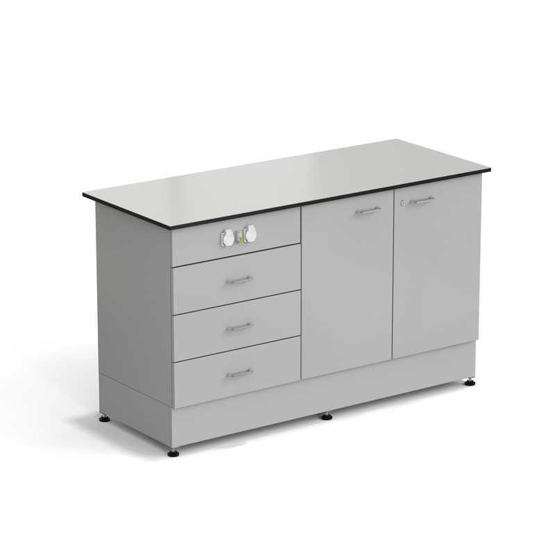 77.0149.10.08-01 Стол-тумба ЭКРОС 1500х600х900 мм 2 двери + 3 ящика с электрикой, раб. поверхность - LABGRADE