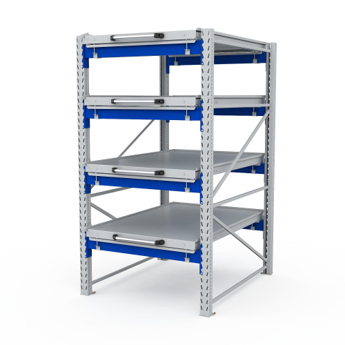 ER-00031113 Стеллаж с выкатными платформами S-HEAVY 1000/900 (4 яруса хранения)